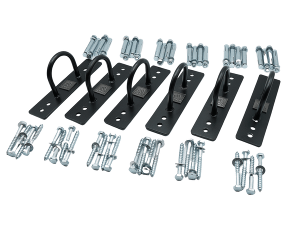 Set of six wall anchors for secure resistance band installation and stable exercises