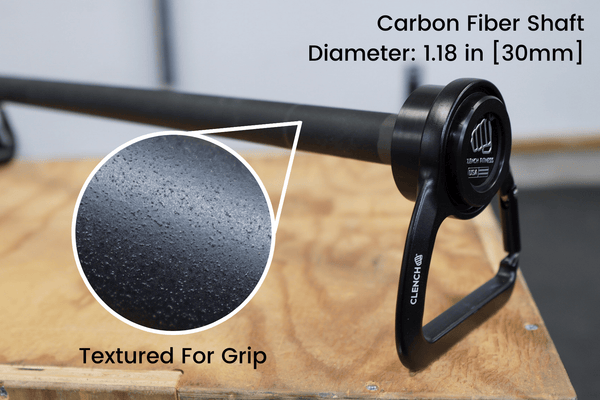 Close-up of Clench Carbon Pro Bar knurl grip for secure hold
