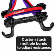 Clench band handles holding multiple stacked resistance bands