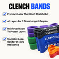 Clench layered latex loop resistance bands stacked by color