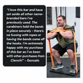 verified Customer review of the Clench Carbon Pro Bar with a man doing front squats with resistance bands