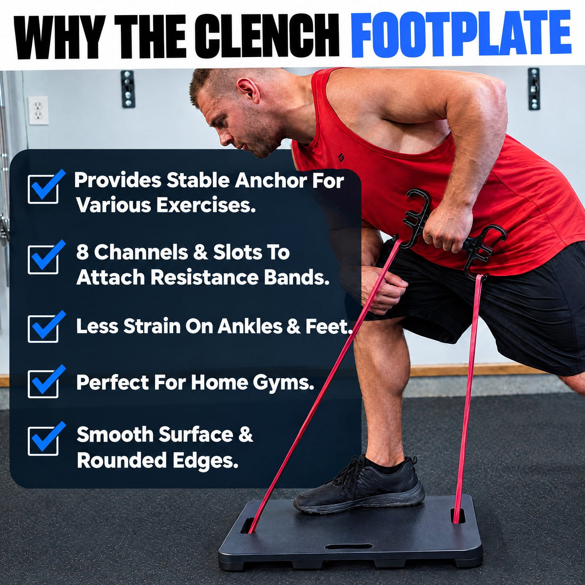 Why the Clench Footplate, with a man doing single arm rows on the plate