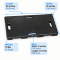 Clench Footplate top view with dimensions, 24 by 15 inches, 13 lbs