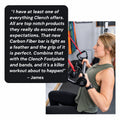 Customer review of the Clench Carbon Pro Bar with a woman doing bicep curls on the bar