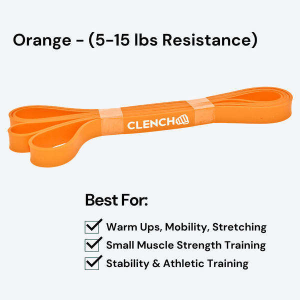 41- Inch Loop Resistance Bands Clench Fitness Select Your Band: ORANGE - (5-15 lb)